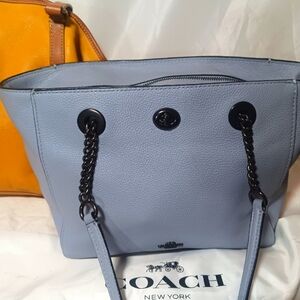 Coach NO.57107  Light Blue Leather Tote Bag